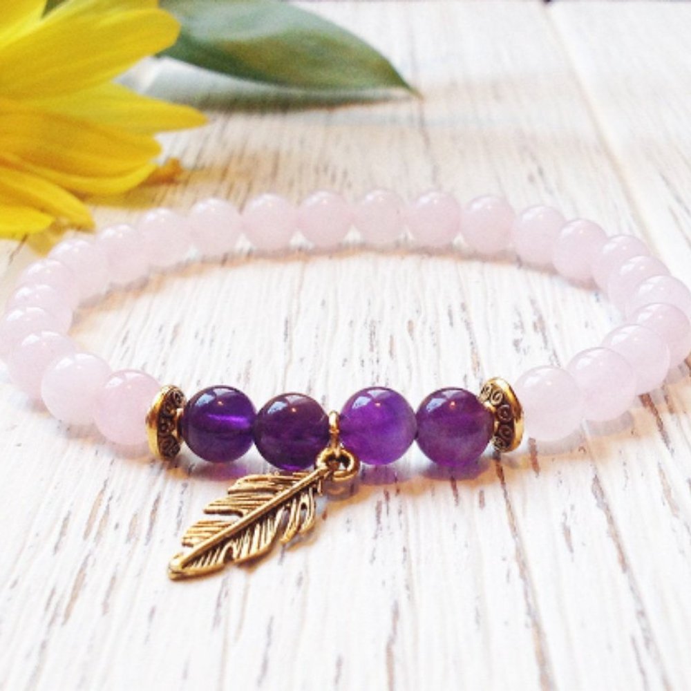 NEW Rose Quartz & Amethyst Bracelet 6mm